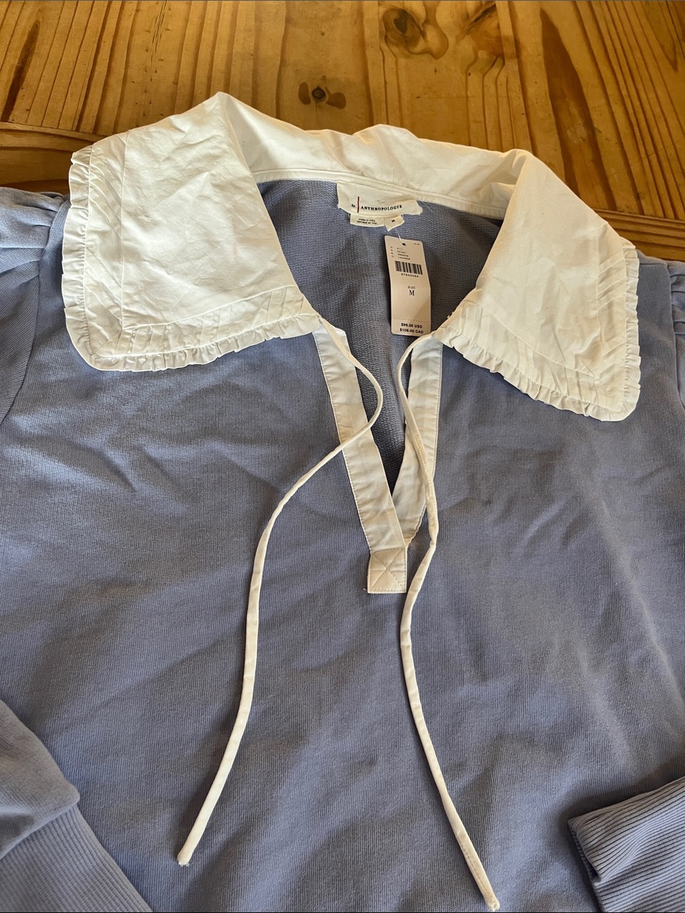 Anthropologie Poplin-Collar V-Neck Sweatshirt - Picture 5 of 9